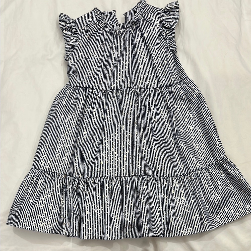 Black and White Ruffled Tiered Dress with Flutter Sleeves